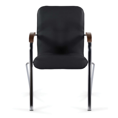 кресло brabix "samba cf-105 box-2", хром каркас, накладки "орех", кожзам черный, разобрано, 532761