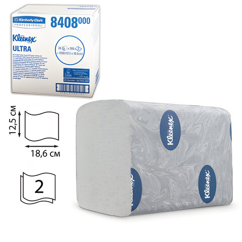 бумага туалетная листовая kimberly-clark kleenex, комплект 36 шт., ultra, 200 л., 18,6х12,5 см, 2-сл