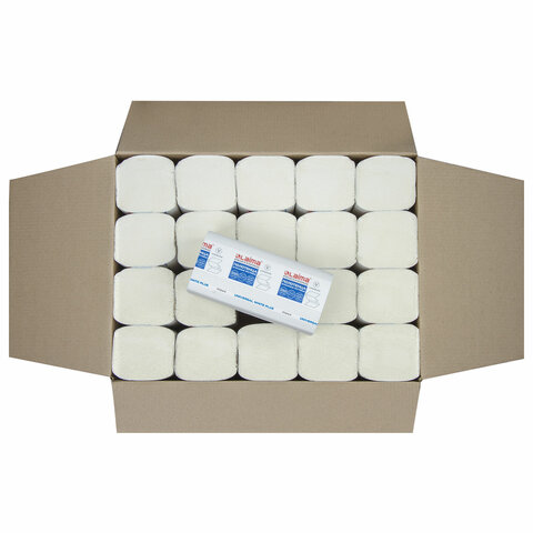 полотенца бумажные 250 шт., laima (h3) universal white plus, 1-слойные, белые, комплект 20 пачек, 23