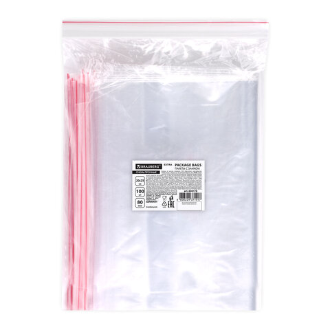 пакеты zip lock "зиплок" очень прочные, комплект 100 шт., 200х250 мм, пвд 80 мкм, brauberg extra, 60
