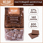 Шоколад порционный высшего качества WELDAY (ВЭЛДЭЙ) "Молочный 27%", 800 г (160 плиток по 5 г), пакет