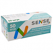 Маски медицинские SENSE одноразовые КОМПЛЕКТ 50 штук короб, 3-х слойные, мельтблаун, голубые