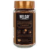 Кофе растворимый WELDAY (ВЭЛДЭЙ) "GOLD" 95 г, стеклянная банка, сублимированный, 622675