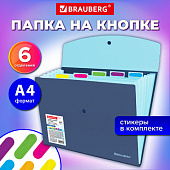 Папка-органайзер конверт на кнопке 6 отделений, BRAUBERG "Extra", A4, синяя с голубым, 274103
