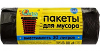 Мешки для мусора 30 л. черные 30 шт/рул, 6 мкм, Экстра