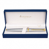 Ручка подарочная перьевая WATERMAN "Hemisphere Stainless Steel GT", серебристый корпус, позолоченные