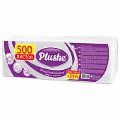 Салфетки бумажные 500 штук, 24х24 см, PLUSHE "Maxi" (ПЛЮШЕ), белые, 100% целлюлоза, 83007