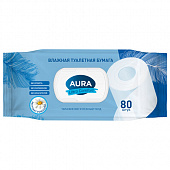 Бумага туалетная влажная 80 шт., AURA "Ultra Comfort" с пластиковым клапаном, 14055
