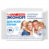 Полотенца влажные XL 60 шт., 18х27 см, ЭКОНОМ SMART, с аллантоином и коллоидным серебром, 80228