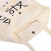 Сумка шоппер BRAUBERG PREMIUM, канвас, 40х35 см, на кнопке, карман, бежевый, "Tic-tac-toe", 271902