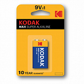 Батарейка алкалиновая 1 шт. KODAK Max Super Alkaline, Крона 9V (6LR61, 6LF22, 1604A), блистер, Б0005