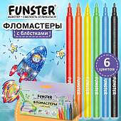 Фломастеры с блестками FUNSTER (ФАНСТЕР) "GLITTER" 6 цветов, ударопрочный наконечник, 152628