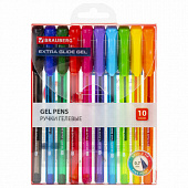 Ручки гелевые BRAUBERG "Extra Glide Gel", НАБОР 10 ЦВЕТОВ, трехгранные, игольчатый наконечник 0,7 мм
