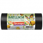 Мешки для мусора 120 л, ПРОЧНЫЕ черные, в рулоне 10 шт., ПВД 37 мкм, 70x110 см, РОМАШКА "ПРЕМИУМ", В