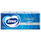 Платочки бумажные носовые ZEWA Deluxe 3-слойные, СПАЙКА 10 пачек по 10 шт., 21х21 см, 51174