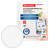 Папки-файлы перфорированные А4 BRAUBERG "PREMIUM", КОМПЛЕКТ 100 шт., гладкие, 40 мкм, 273007