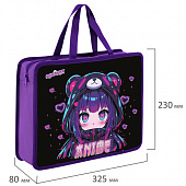 Папка на молнии с ручками ЮНЛАНДИЯ А4, 1 отделение, пластик, 80 мм, "Anime fan", 273362